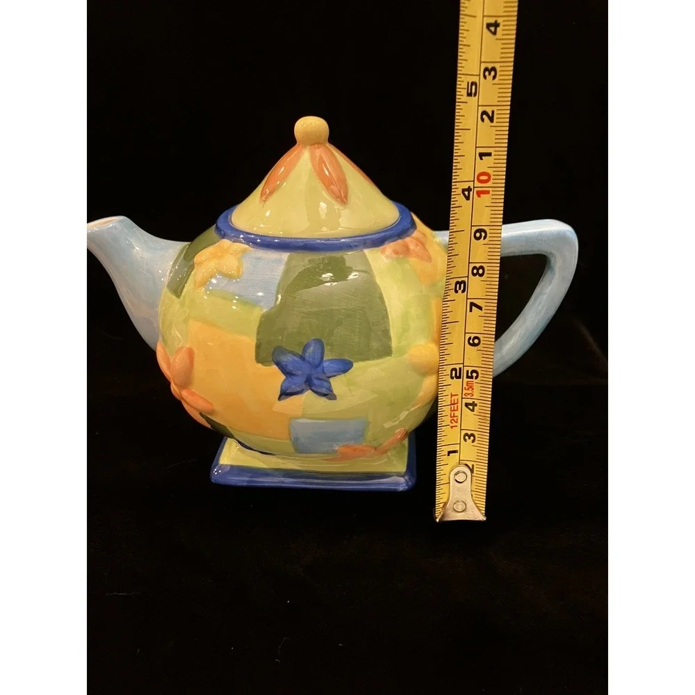 VTG Oneida China Hand Painted Country Style Blue Yellow Orange Floral Teapot